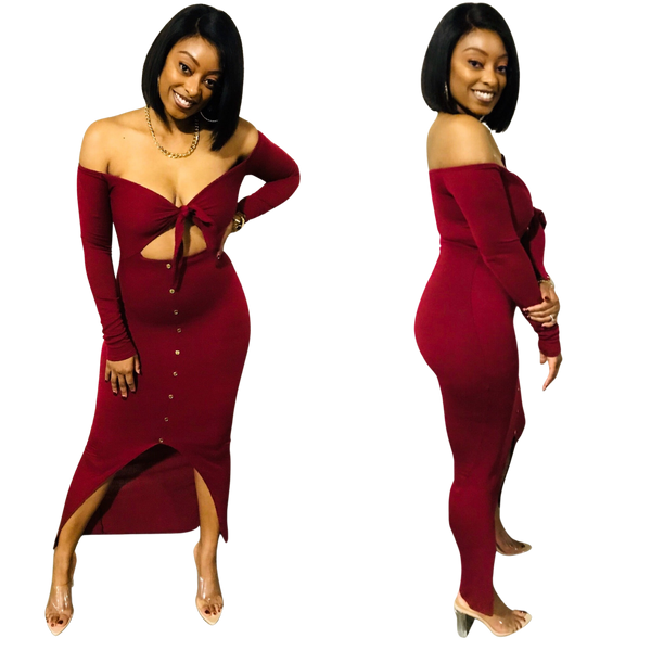 “THE BORDEAUX” burgundy bodycon slit dress