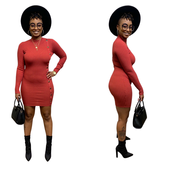 "BUTTONS" sweater dress in rust