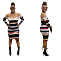 "BOSS LADY" multicolor red striped bodycon sweater dress