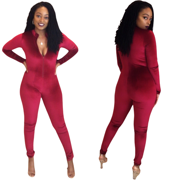 "SMOOTH OPERATOR" ruby red velvet jumpsuit