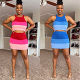 “UNAPOLOGETIC” Color Block Sleeveless Crop Knit Top and Skirt Set