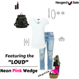 "LOUD" neon pink wedge heel