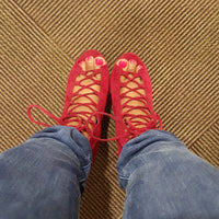 "CYNTHIA" red open toe lace up bootie