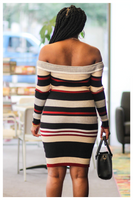 "BOSS LADY" multicolor red striped bodycon sweater dress