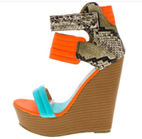 "LOUD" neon orange wedge heel